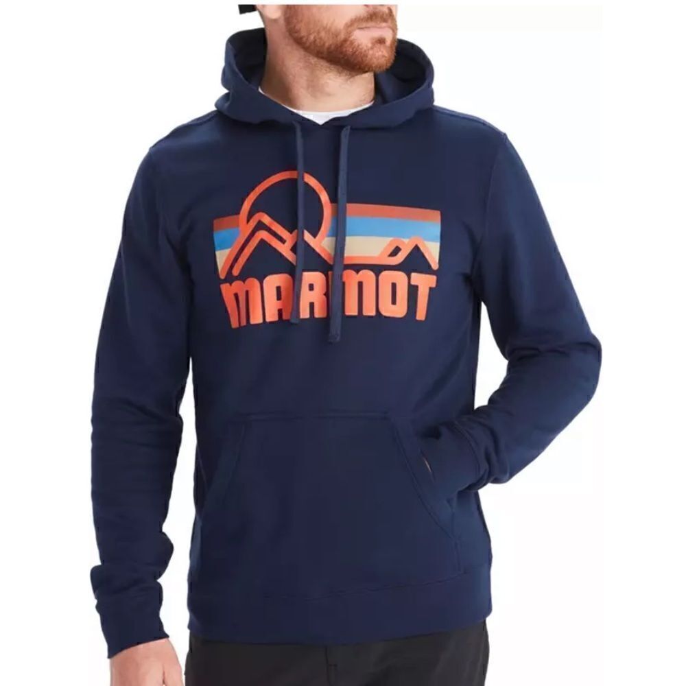 Marmot Navy Blue Mountain Graphic Spellout Hooded Sweatshirt